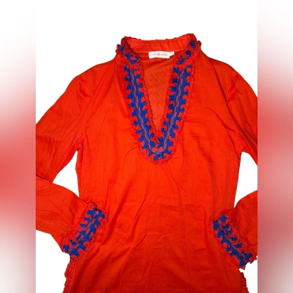 Tory Burch Embroidered Cotton Tunic Top with side zip Size 6 |